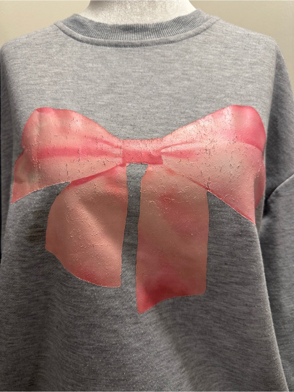Gray Pink Bow Graphic Crewneck Sweatshirt XL Coquette - Picture 3 of 9